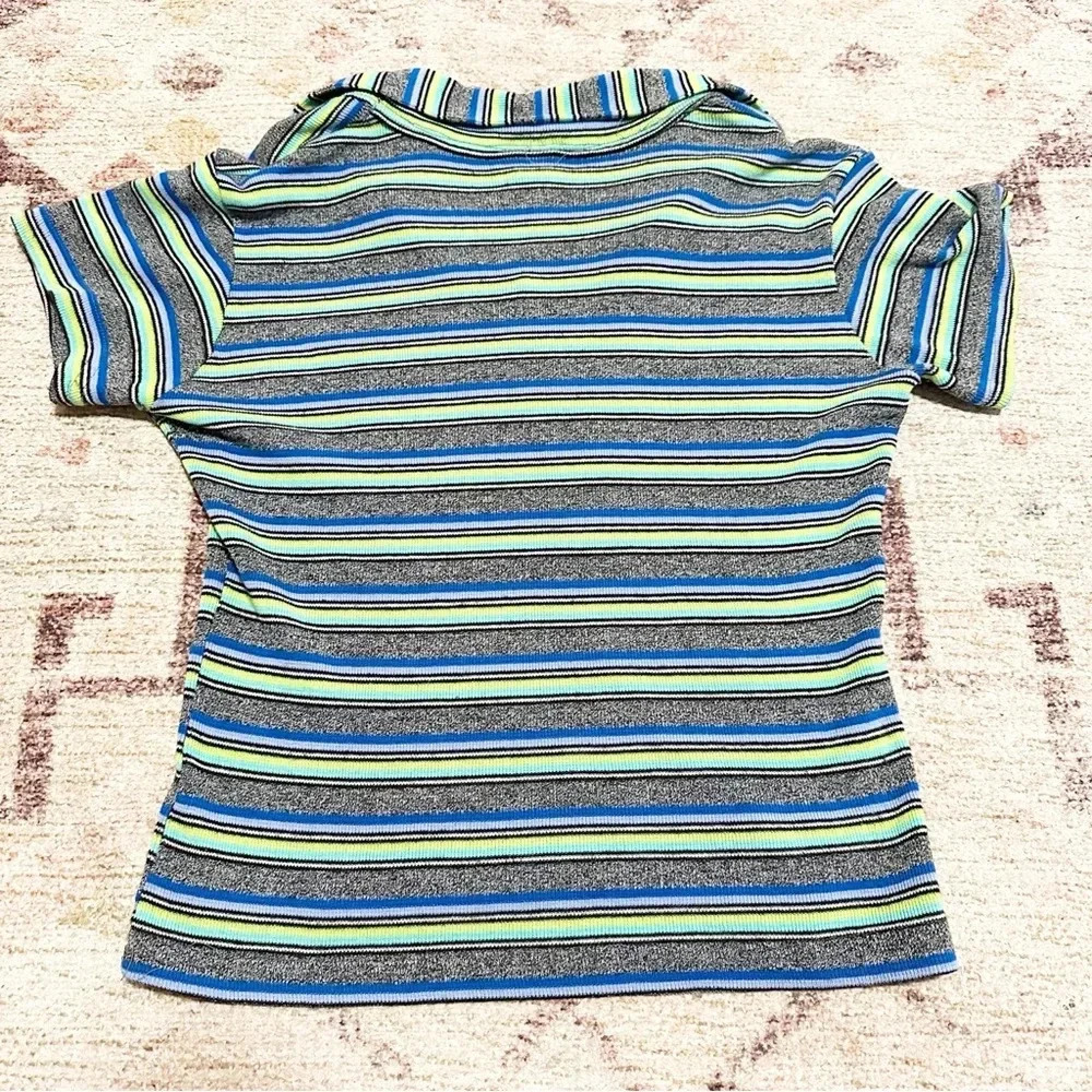 Vintage Y2K Blue gray and green striped collared polo shirt - Picture 6 of 10